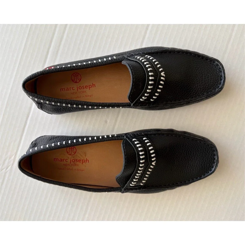 Marc Joseph New York Men's Penny Loafers Black Contrast Stitch Slip-On